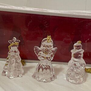 Gorham Holiday Glass Christmas Tree Snowman Angel Set 3 Ornaments Box 2.75in Vtg